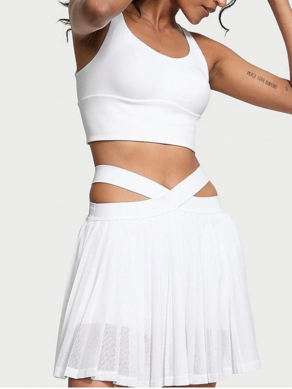 NWT Victoria’s Secret VSX White Strappy Mesh Pleated Mini Skirt Size L